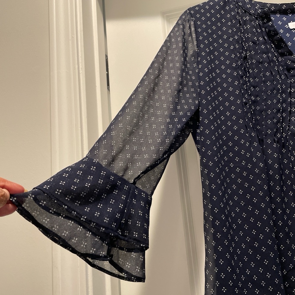 Charter Club Women Blouse SizePL Navy White Polka Dots Ruffled Cottage Victorian - Picture 3 of 11